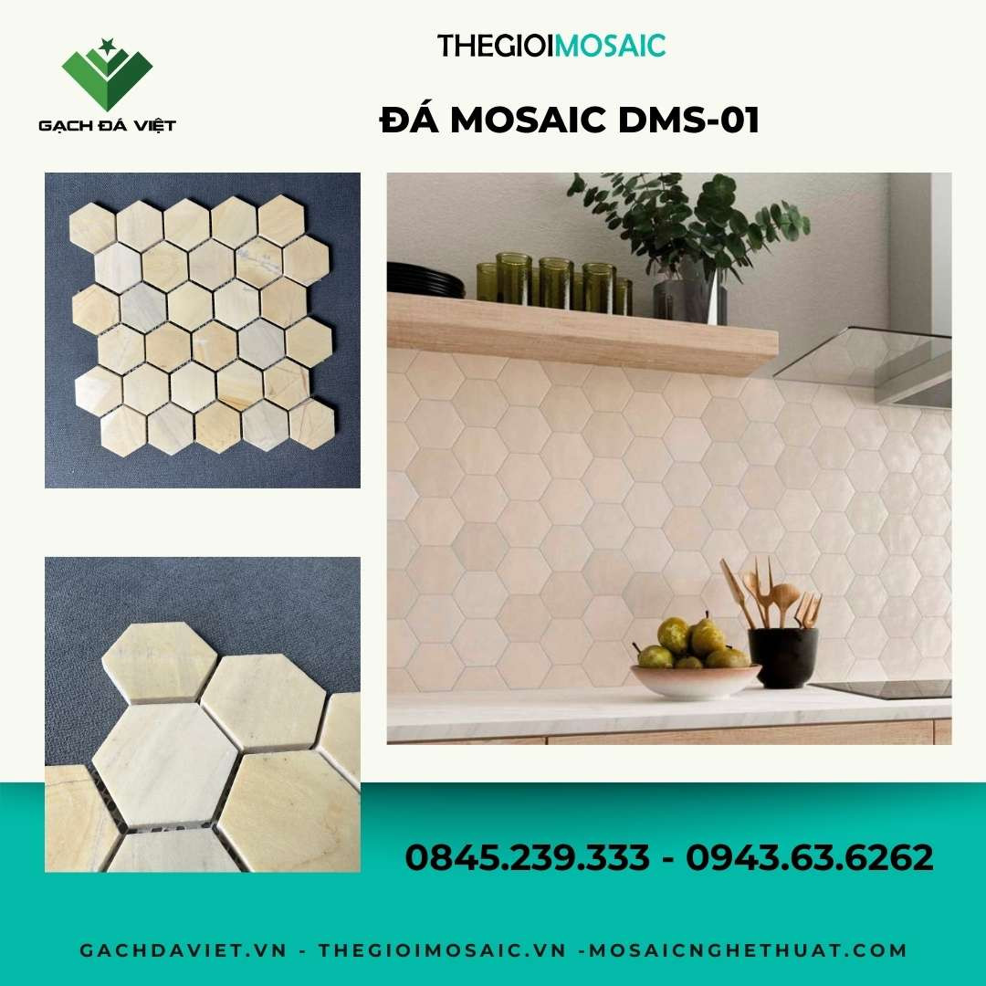 Đá mosaic lục giác màu vàng DMS-01