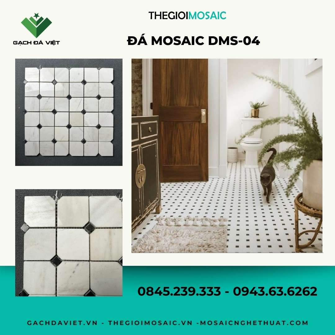 Đá mosaic chip vuông điểm nhấn đen DMS-04