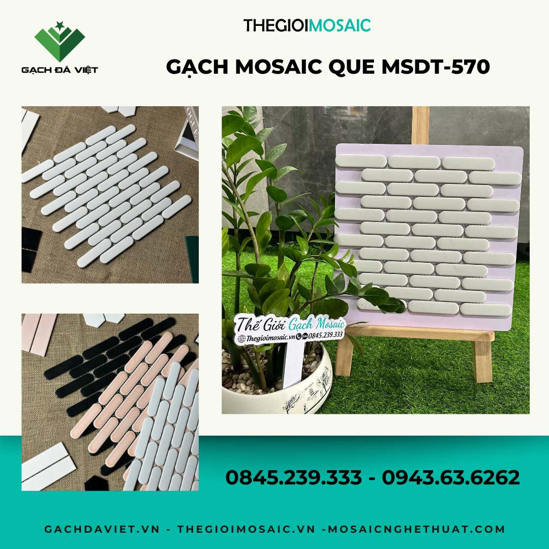 Gạch mosaic que đầu tròn màu trắng MSDT-570