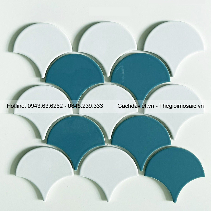 Gạch mosaic vảy cá mix màu trắng xanh MSVC-GP-FT1168B6