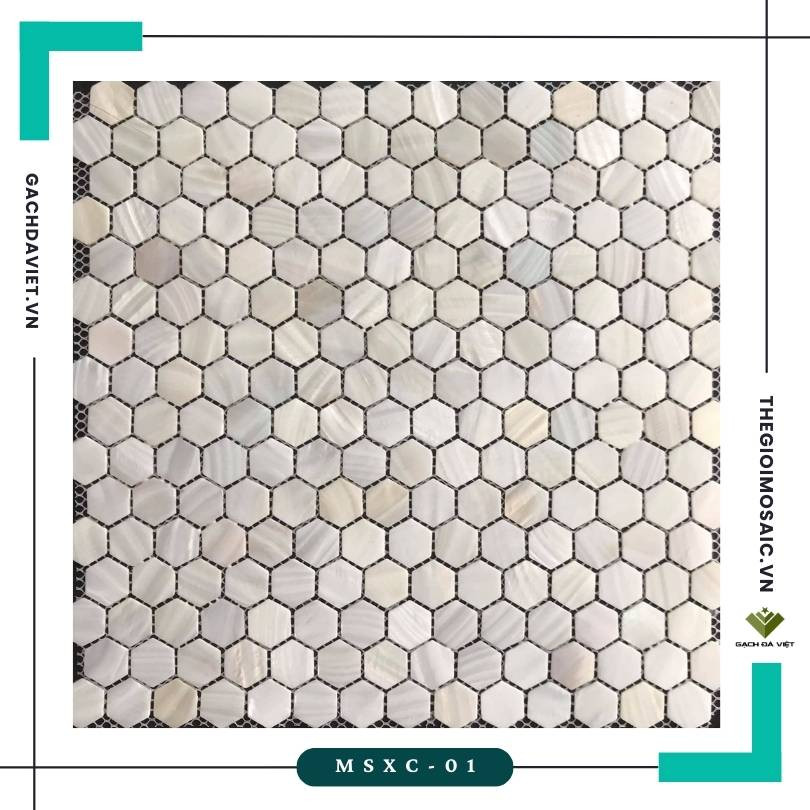 Gạch mosaic ốc xà cừ hình lục giác màu trắng mã MSXC-01