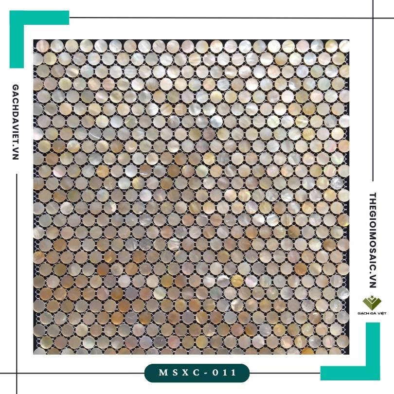 Gạch mosaic ốc xà cừ chip tròn màu vàng nâu mã MSXC-11