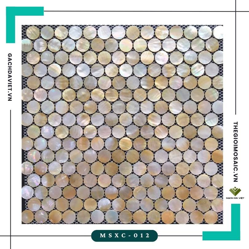 Gạch mosaic ốc xà cừ chip tròn màu vàng nâu mã MSXC-012