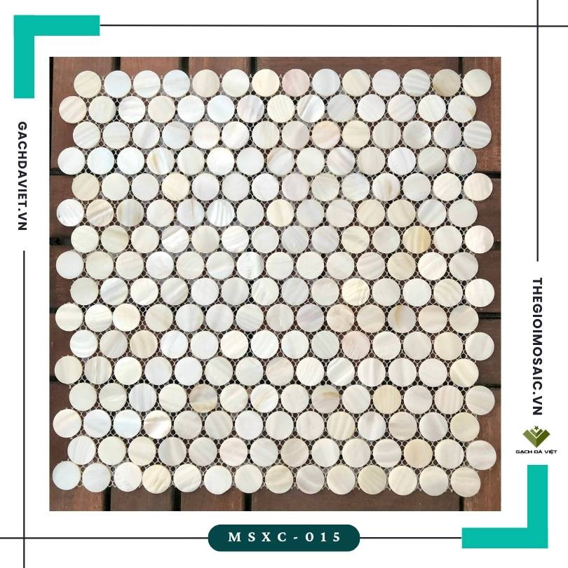 Gạch mosaic ốc xà cừ chip tròn màu trắng mã MSXC-15