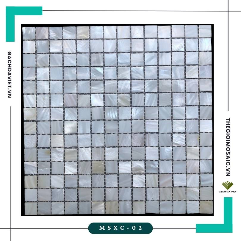 Gạch mosaic ốc xà cừ chip vuông màu trắng mã MSXC-02