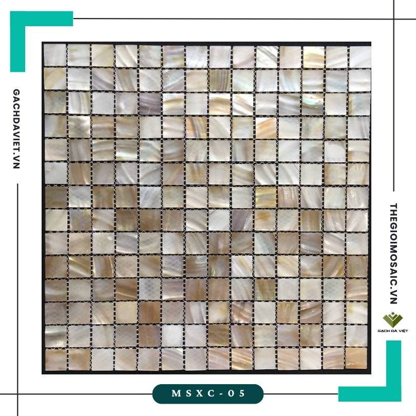 Gạch mosaic ốc xà cừ chip vuông màu vàng mã MSXC-05