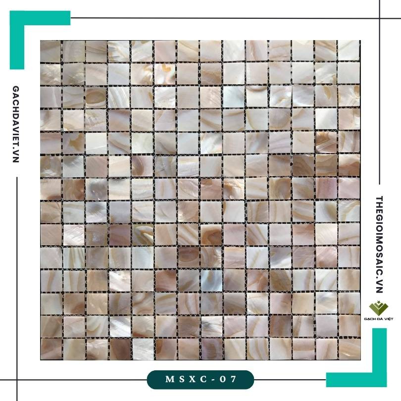 Gạch mosaic ốc xà cừ chip vuông màu vàng mã MSXC-07