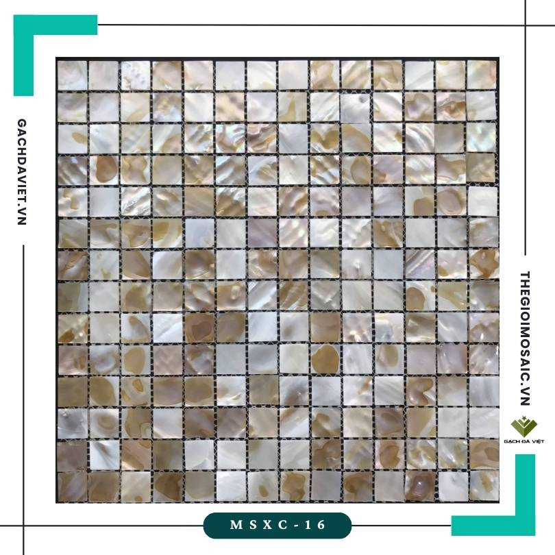 Gạch mosaic ốc xà cừ chip vuông màu vàng mã MSXC-16