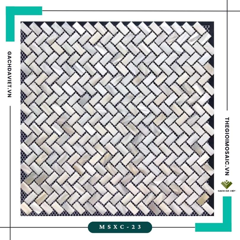 Gạch mosaic ốc xà cừ chip xương cá trai trắng MSXC-23