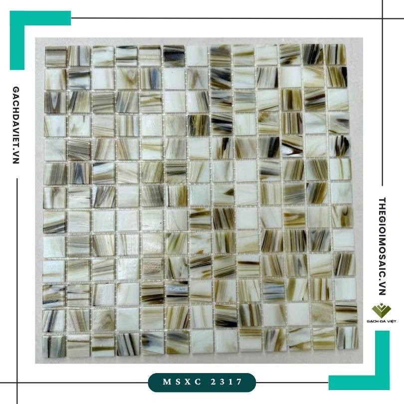 Gạch mosaic thủy tinh vân xà cừ màu nâu MSXC-2317