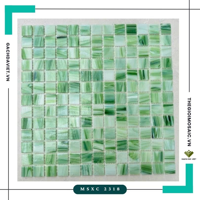 Gạch mosaic thủy tinh vân xà cừ màu xanh MSXC-2318