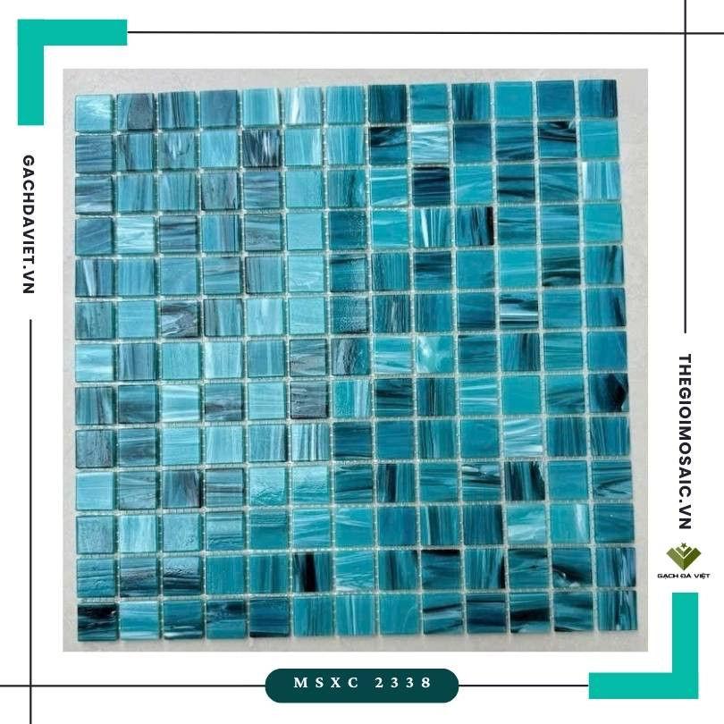 Gạch mosaic thủy tinh vân xà cừ màu xanh dương MSXC-2338