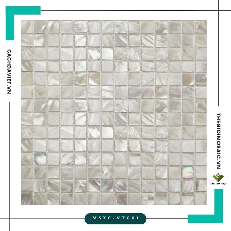 Gạch mosaic ốc xà cừ chip vuông trắng MSXC-NT001