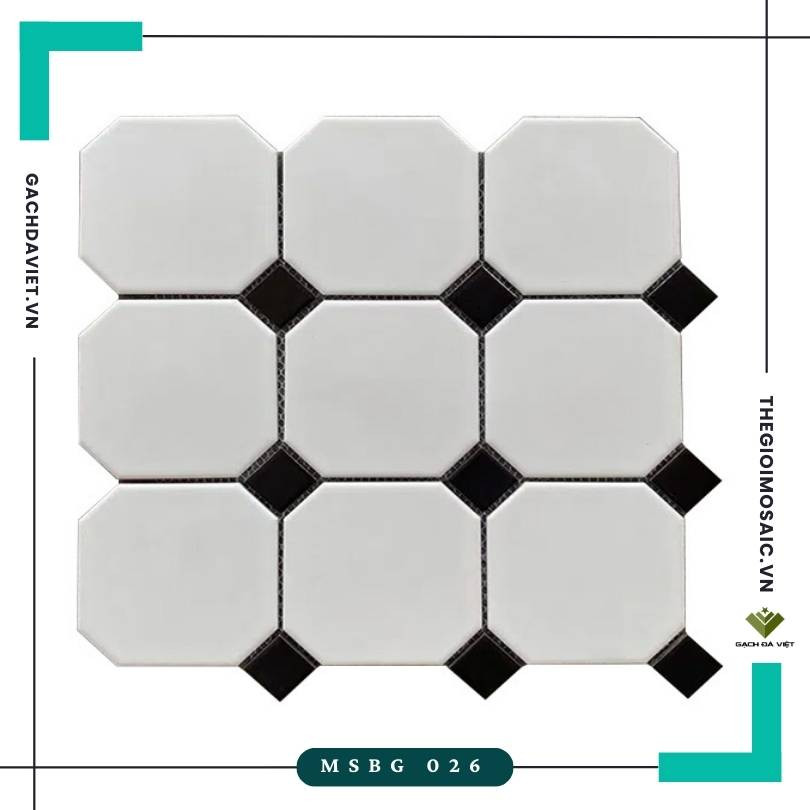 Gạch mosaic bát giác to mix viên đen MSBG-026