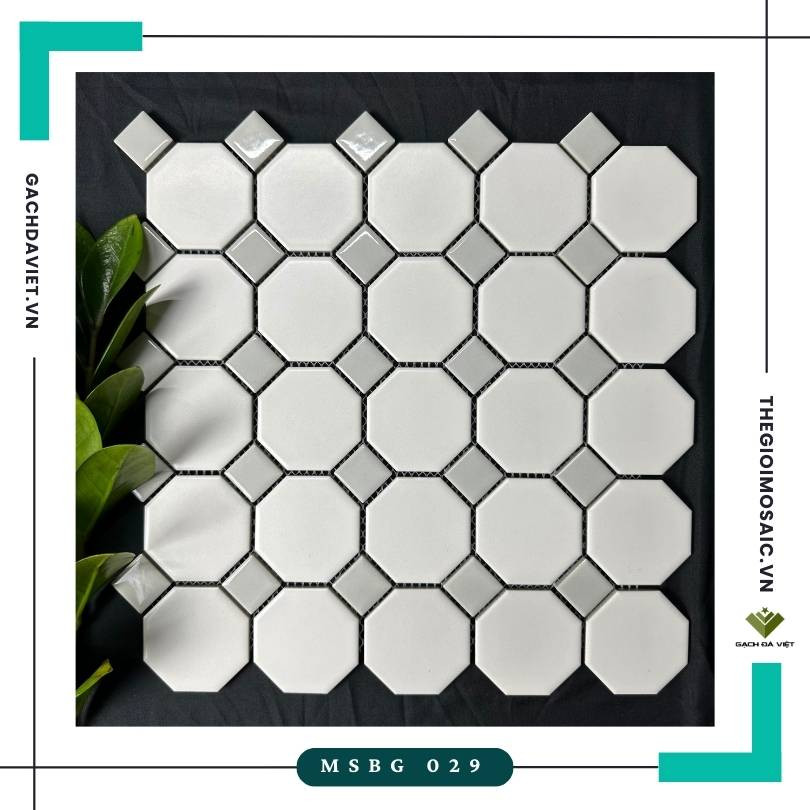 Gạch mosaic bát giác mix viên xám nhạt MSBG-029