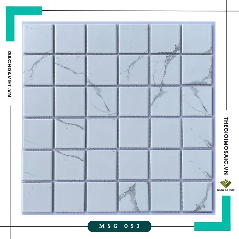 Gạch mosaic gốm trơn màu trắng vân mây KT 48x48 MSG 053