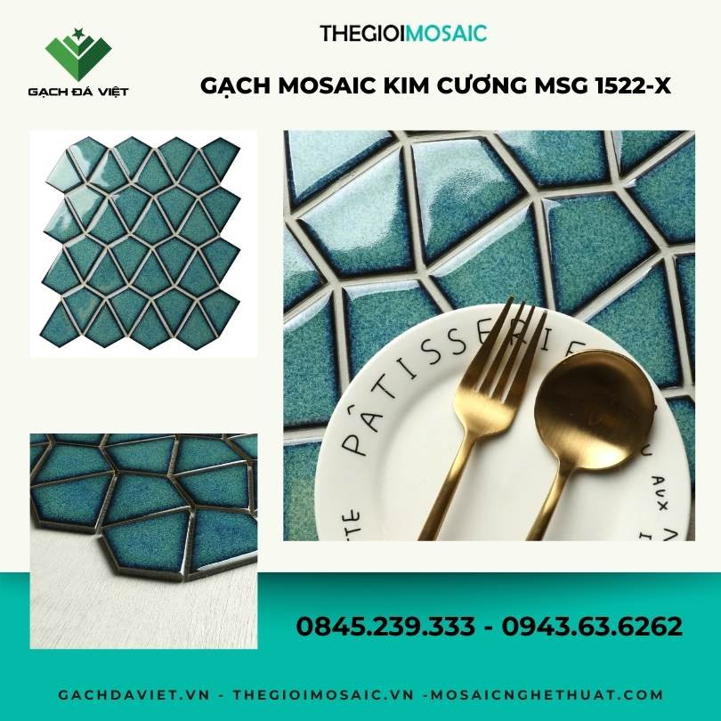 Gạch mosaic kim cương màu xanh MSG 1522-X - Hàng Oder