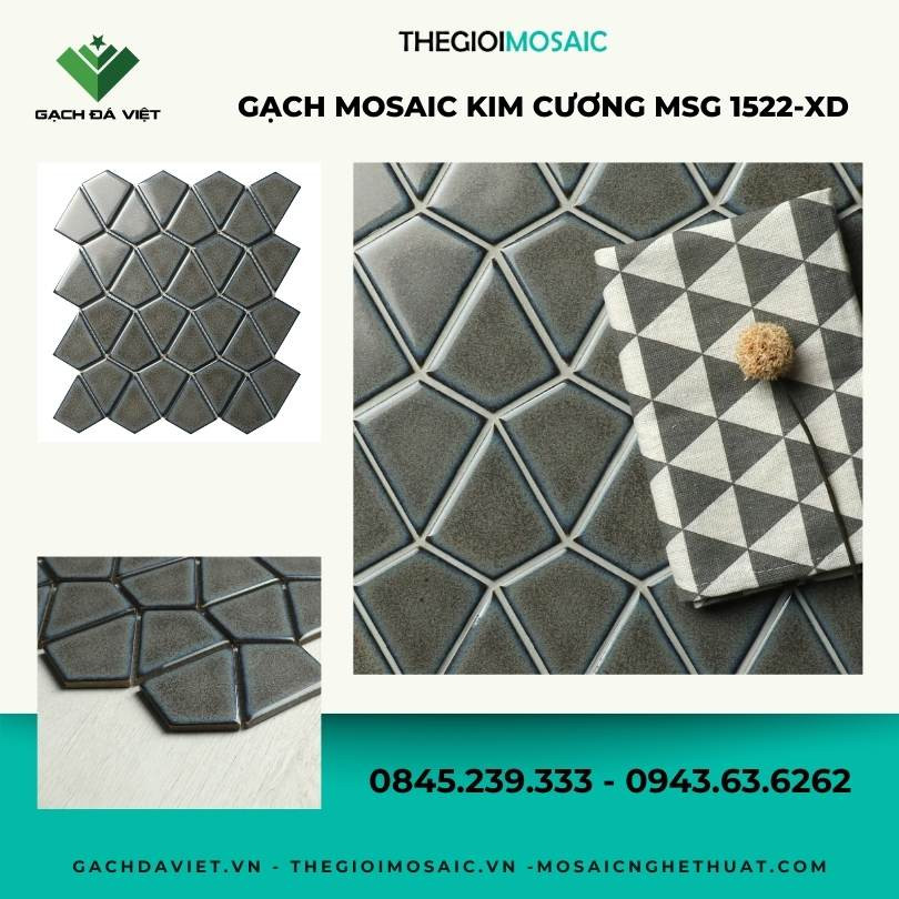 Gạch mosaic kim cương màu xám đen MSG 1522-XD - Hàng Oder