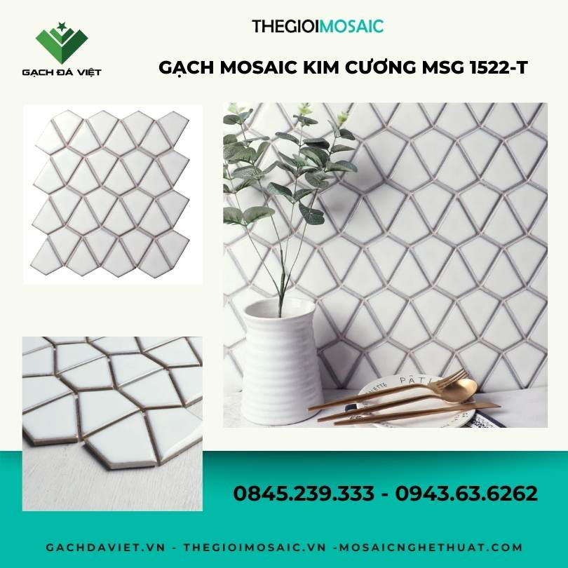 Gạch mosaic kim cương màu trắng MSG 1522-T - Hàng Oder