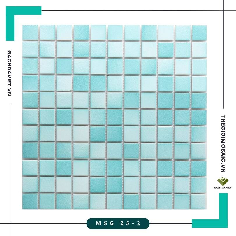 Gạch mosaic gốm sóng biển màu xanh mix KT 25x25 MSG 25-2