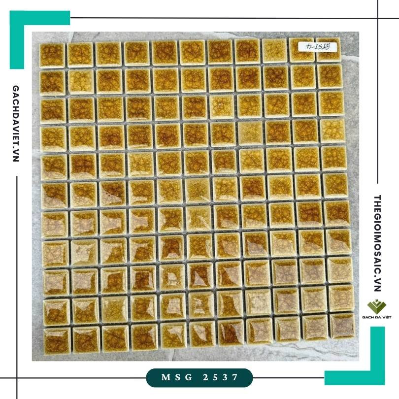 Gạch mosaic gốm men rạn màu vàng KT 25x25 MSG-2537