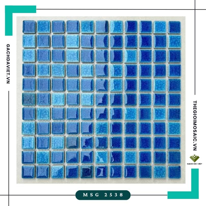 Gạch mosaic gốm men rạn màu xanh KT 25x25 MSG-2538