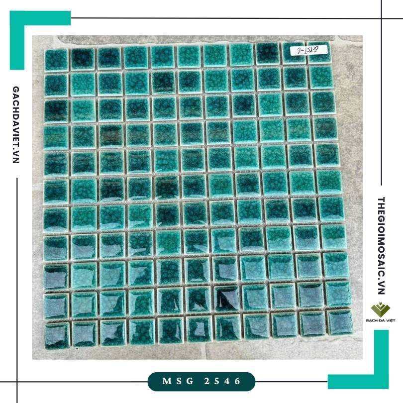 Gạch mosaic gốm men rạn màu xanh lá KT 25x25 MSG-2546