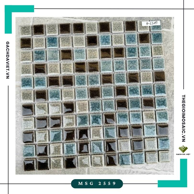 Gạch mosaic gốm men rạn màu nâu mix KT 25x25 MSG-2559