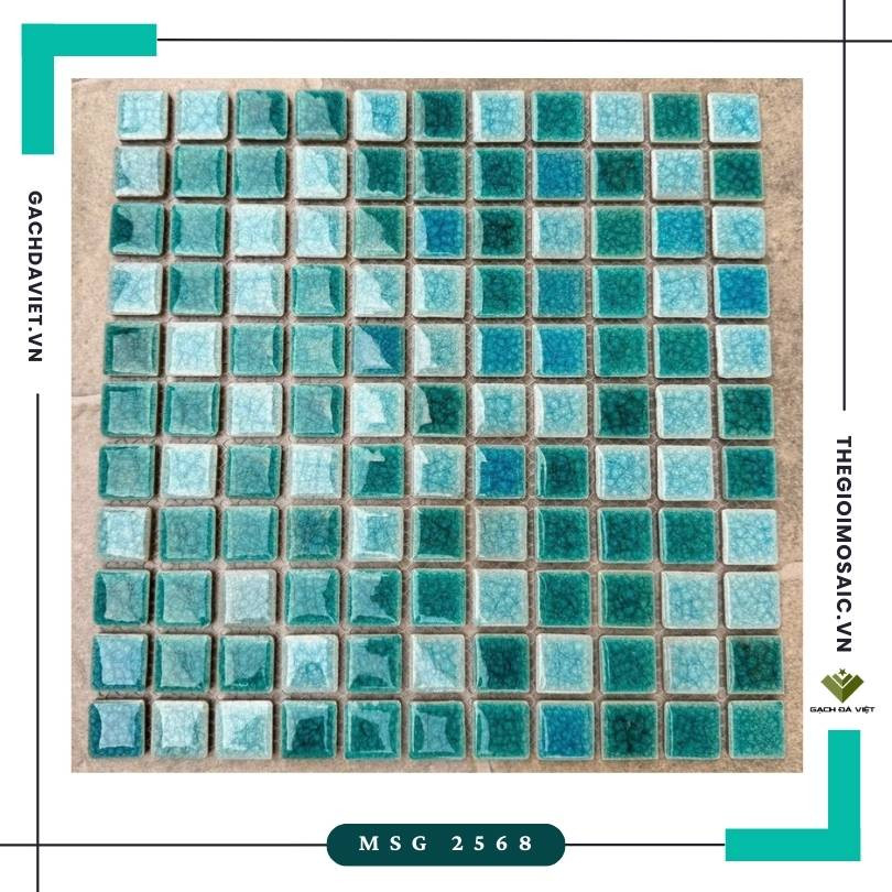 Gạch mosaic gốm men rạn màu xanh mix KT 25x25 MSG-2568