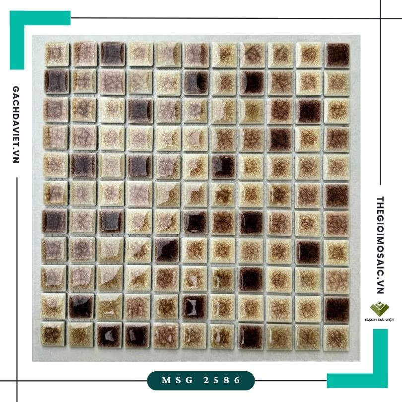 Gạch mosaic gốm men rạn màu nâu mix KT 25x25 MSG-2586