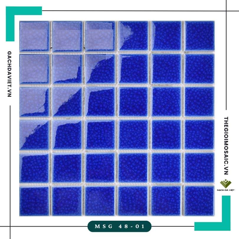 Gạch mosaic gốm men rạn màu xanh dương đậm KT 48x48 MSG 48-01