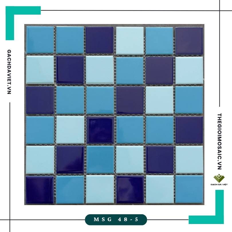 Gạch mosaic gốm trơn màu xanh mix màu KT 48x48 MSG 48-05