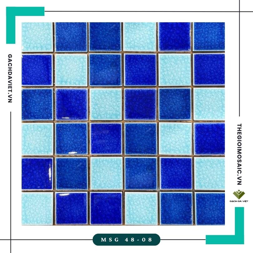 Gạch mosaic gốm men rạn màu xanh mix màu KT 48x48 MSG 48-08