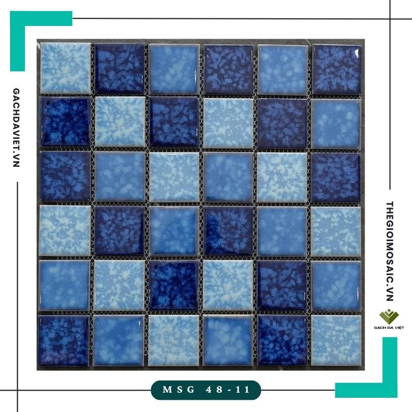 Gạch mosaic gốm trơn hoa văn mix màu xanh KT 48x48 MSG 48-11