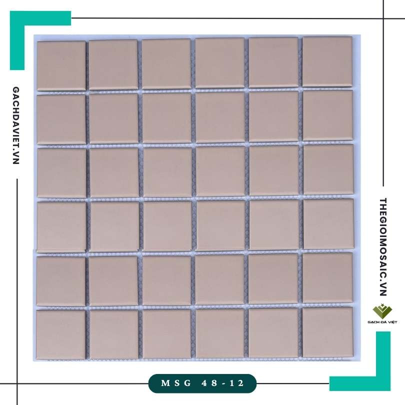 Gạch mosaic gốm trơn màu hồng KT 48x48 MSG 48-12