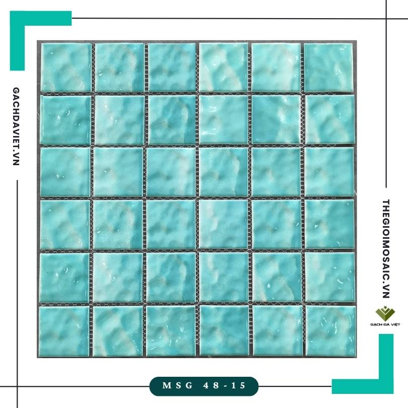 Gạch mosaic gốm sóng biển màu xanh ngọc KT 48x48 MSG 48-15