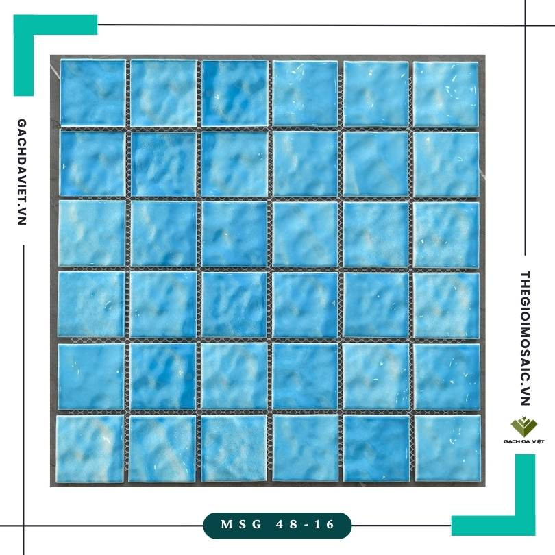 Gạch mosaic gốm sóng biển màu xanh dương KT 48x48 MSG 48-16