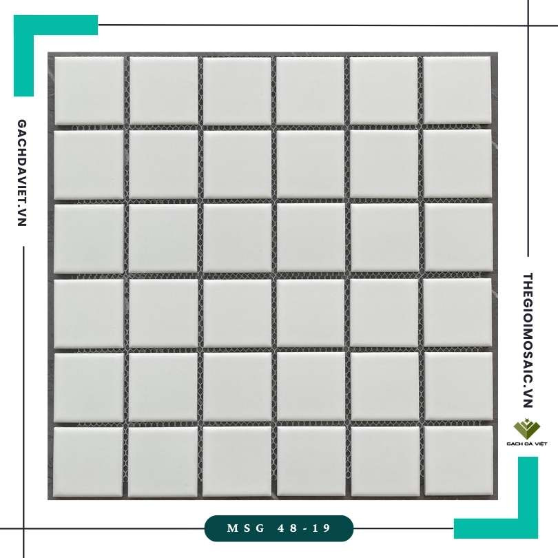 Gạch mosaic gốm trơn màu trắng mờ  KT 48x48 MSG 48-19