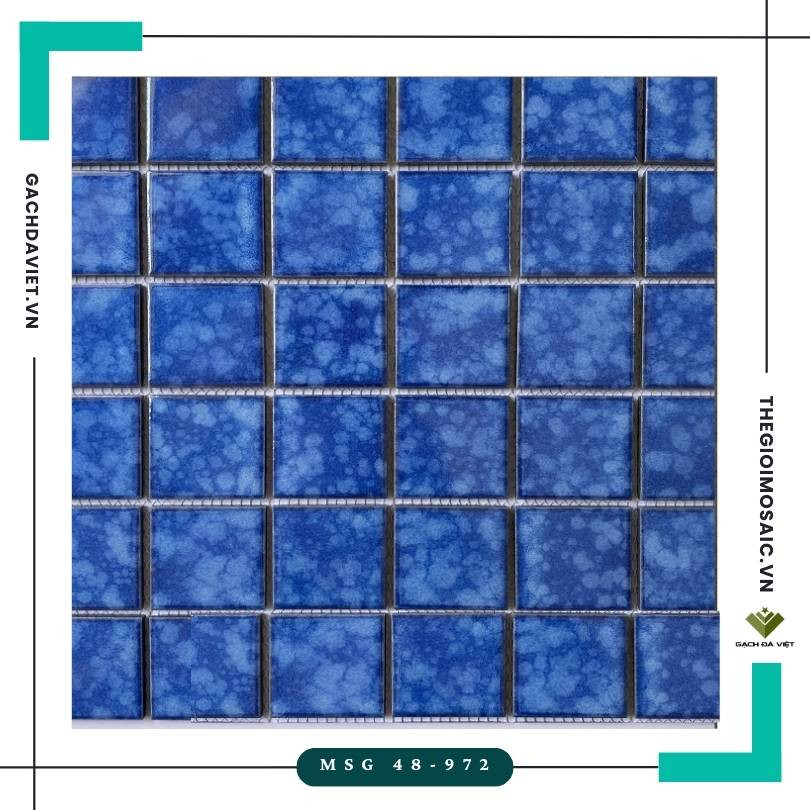 Gạch mosaic gốm trơn hoa văn màu xanh biển KT 48x48 MSG 48-972