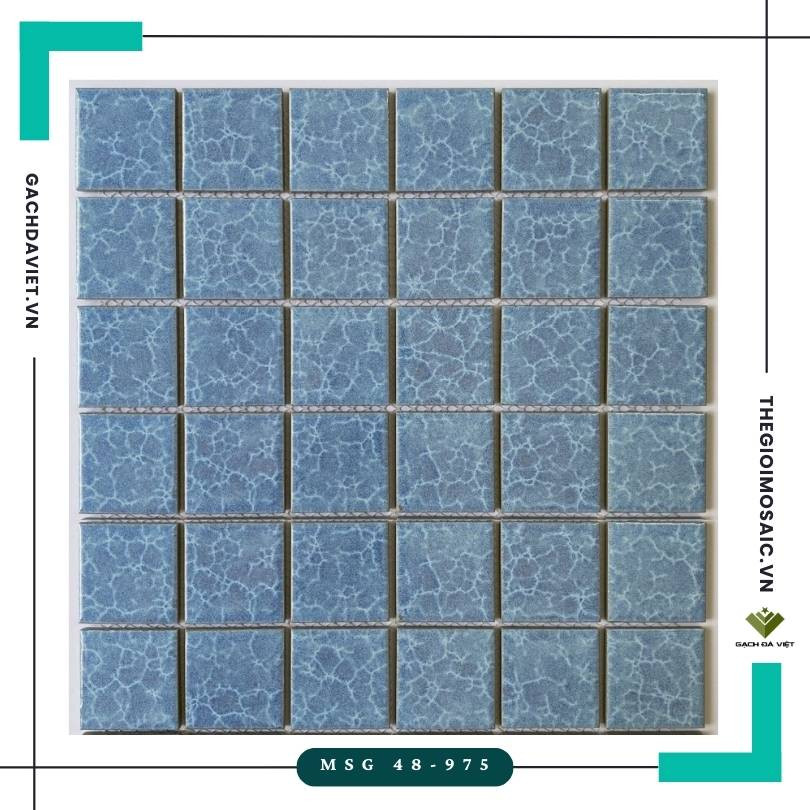 Gạch mosaic gốm trơn hoa văn màu xanh dương nhạt KT 48x48 MSG 48-975