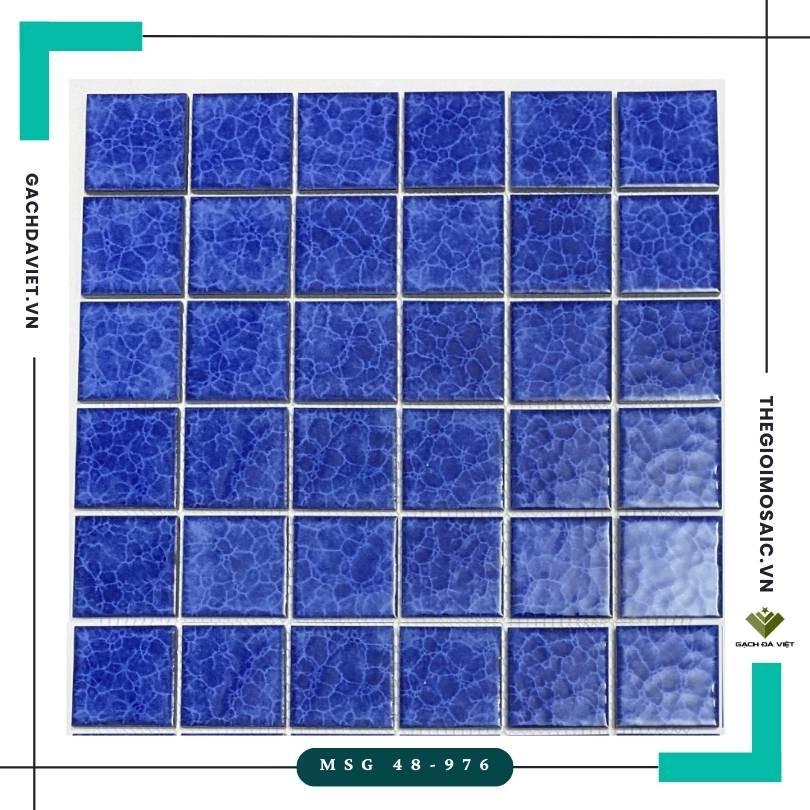 Gạch mosaic gốm trơn hoa văn màu xanh dương đậm KT 48x48 MSG 48-976