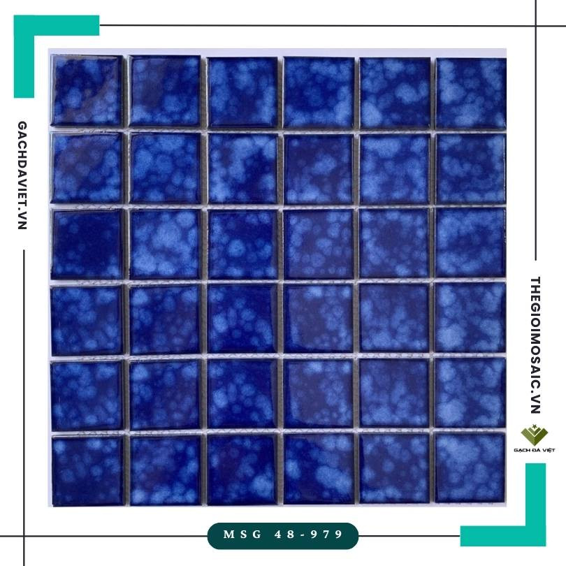 Gạch mosaic gốm trơn hoa văn màu xanh dương đậm KT 48x48 MSG 48-979