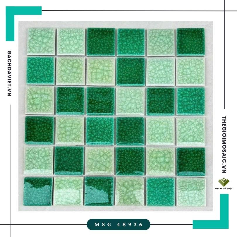 Gạch mosaic gốm men rạn xanh lá mix KT 48x48 MSG-48936