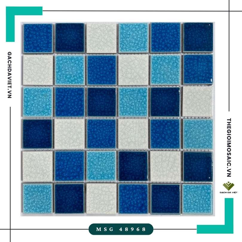 Gạch mosaic gốm men rạn mix xanh KT 48x48 MSG-48953