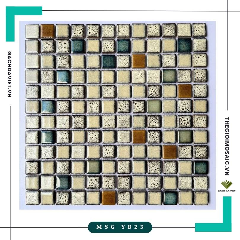 Gạch mosaic gốm men rạn màu be mix KT 23x23 MSG YB23