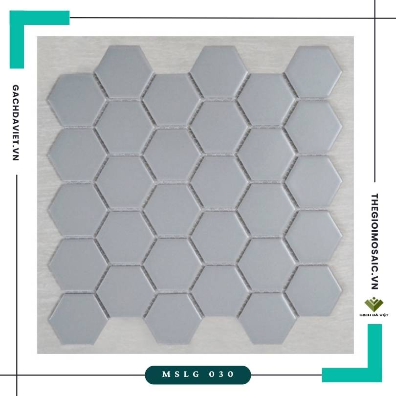 Gạch mosaic lục giác xám men bóng MSLG-030