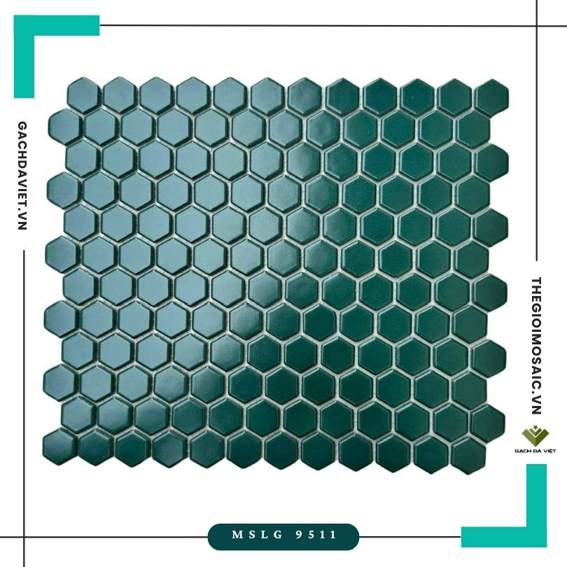 Gạch mosaic lục giác nhỏ màu xanh MSLG-9511