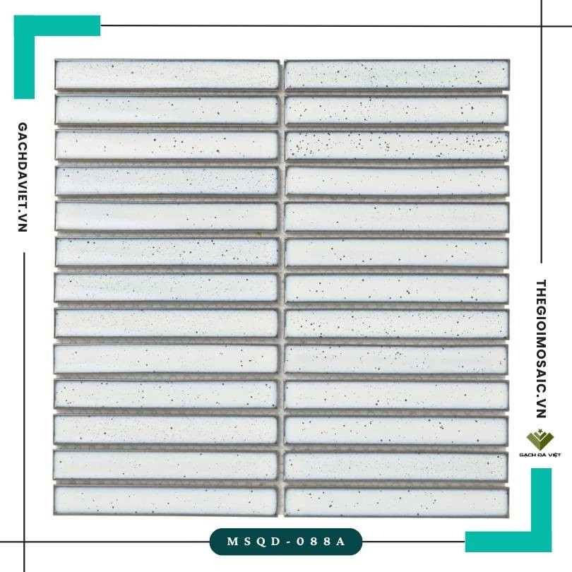 Gạch mosaic que đũa màu trắng gốm phủ men KT 20x145mm MSQD-088A