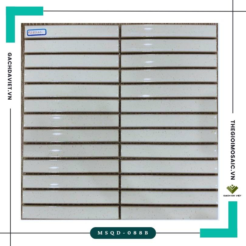 Gạch mosaic que đũa màu trắng gốm phủ men KT 20x145mm MSQD-088B