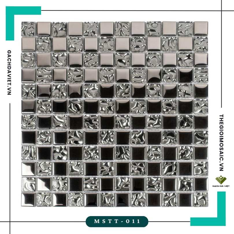 Gạch mosaic thủy tinh tĩnh điện màu bạc MSTT-011